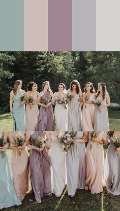 a group of women in dresses standing next to each other