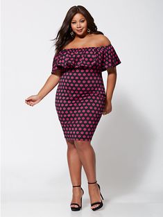 The perfect flirtly and sexy little black dress to wear this romantic season. With a trendy kisses print and featuring fabric with great stretch, you will look and feel like the bombshell that you are. Fashion Models, Off Shoulder Dress