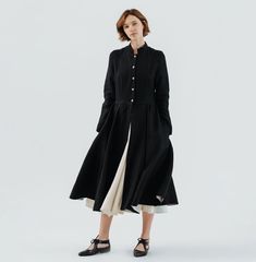 Get ready for a journey through time and fashion with our playfully charming lightweight Victorian-style tailored coat. Crafted from 100% Baltic twill linen, this coat is a true treasure that binds opulence with comfort, making it a must-have in your wardrobe. Practicality meets style, as side seam pockets add a convenient touch without compromising on playfulness. Unleash the whimsy with the authentic white inside lining on the interior of the coat's hem, adding a delightful surprise to every twirl and movement. Discover more from Sondeflor Shop here: https://www.etsy.com/shop/SondeflorShop Join our newsletter community and receive 10% OFF your first purchase! Sign up here: https://tinyurl.com/2vdrvbr6 MATERIAL & CARE ✔Made from 100% twill linen, pre-washed & softened. The garment will no Spring Long Wool Coat With Button Cuffs, Chic Long Sleeve Wool Coat With Buttons, Spring Linen Outerwear With Buttons, Elegant Spring Wool Coat With Button Cuffs, Chic Linen Outerwear With Button Closure, Fall Linen Outerwear With Button Cuffs, Chic Linen Outerwear With Buttons, Spring Single Breasted A-line Outerwear, Chic Linen Outerwear For Daywear