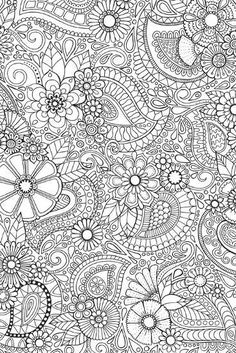 an intricate coloring page with flowers and hearts