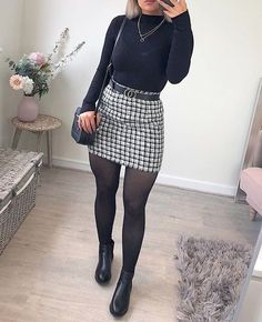 Fall Dress With Shacket, Female Fashion Inspiration, Skirt With Leggings Outfit Fall, Marshall’s Outfits, Casual Chic Going Out Outfits, Womens Plaid Skirt Outfit, Meetings Outfit Women, Grunge Stockings Outfit, A Week Of Office Outfits