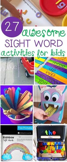 several different activities for kids to do with the sight word