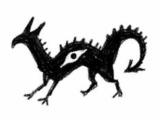 a black and white drawing of a dragon