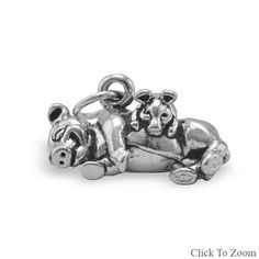 Pig with Piglet Charm Farm Animal Farming Solid Sliver 3D Pig Jewelry, Baby Pig, Animal Pendant, Pet Pigs, Baby Pigs, Sterling Silver Cat, Jewelry Bracelets Silver, Lucky Charms, Cat Jewelry