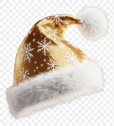 a gold and white christmas hat with snowflakes on it, transparent background png