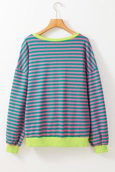 This oversized sweatshirt has a classic striped pattern, with a casual slouchy vibe, and a pop of contrast trim for added interest. It's designed to be relaxed and comfortable for all body types, following the latest fashion trend for women.Tops > Sweatshirts & Hoodies Material: 95%Cotton+5%Elastane Pattern: patchwork Details: Colorblock Sleeve Length: Long Sleeve Color: Green Stripe Style: casual Neckline: Round Neck Silhouette: Oversized Occasion: Daily Denim Short Jumpsuit, Graphic Pant, Plus Size Mini Dresses, Cardigan Sweater Vest, Oversized Crewneck, Evening Dresses Plus Size, Outerwear Vest, Swimsuits High Waisted, Sweatshirts Online