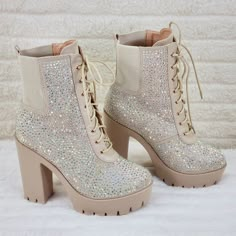 Prom Boots, Rhinestone Ankle Boots, Cute Combat Boots, Boots Nude, Heels Boots Outfit, Bohemian Boots, Cute Womens Shoes, Nude Boots, White Ankle Boots