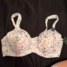 Floral In White Navy,Gray And Pinks Affordable Floral Print Underwire Bra, Floral Print Underwire Bra, Summer V-neck Floral Print Sleepwear, Cotton Floral Print V-neck Sleepwear, V-neck Floral Print Nightgown, Laura Ashley, Women's Intimates, Pink White, Bra