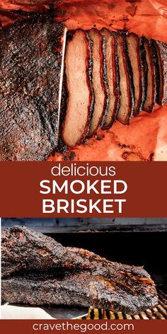 delicious smoked brisket recipe with text overlay