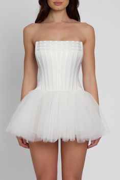 Coco Corset Mini Dress Strapless Corset Dress, Pretty Homecoming Dresses, Bride Attire, High Waist Long Skirt, Long Skirt Outfits, Strapless Corset, White Corset, Bridal Shower Dress, Strapless Neckline