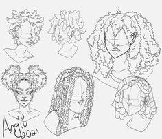 four different types of curly hair are shown in this drawing