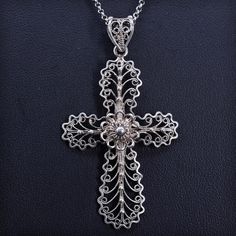 Vintage Turkey sterling silver 925 handmade filigree cross pendant with circle chain necklace, stamped 925 Turkey Antique Silver Cross Pendant Jewelry, Silver Filigree Cross Jewelry, Silver Filigree Cross Pendant Jewelry, Nickel-free Antique Silver Cross Pendant Jewelry, Antique Silver Nickel-free Cross Pendant Jewelry, Cross Jewelry, Cross Pendant, Vintage Sterling Silver, Chain Necklace