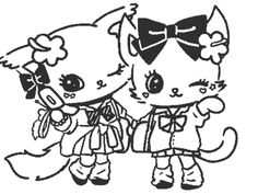 two cartoon cats with bows on their heads