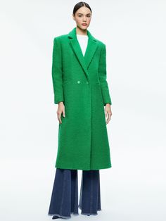 Jimmy Oversized Coat With Long Lapel In Light Emerald Chic Green Wool Coat For Winter, Chic Green Long Wool Coat, Chic Long Green Wool Coat, Chic Green Wool Outerwear, Chic Green Outerwear With Notch Lapel, Green Wool Long Coat For Work, Elegant Eclectic, Cropped Button Down, Alice And Olivia