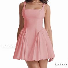 Lasaky - Chic and Relaxed Women's Dress Fit And Flare Solid Color Mini Dress, Square Neck Solid Color Mini Dress For Summer, Fit And Flare Mini Dress In Solid Color, Summer Mini Dress With Square Neck In Solid Color, Pink Solid Color Mini Dress For Summer, Pink Solid Color Mini Dress For Day Out, Feminine Solid Color Mini Dress For Summer, Feminine Solid Color Summer Mini Dress, Fitted Summer Mini Dress In Solid Color