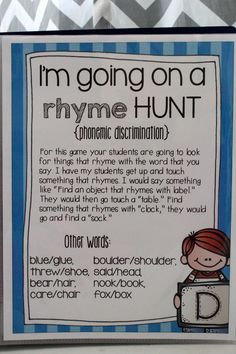 i'm going on a rhyme hunt poster with instructions for the poem