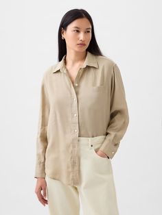 100% Linen Big Shirt | Gap Gap Linen Summer Shirt, Gap Linen Shirt For Spring, Gap Linen Spring Shirt, Gap Relaxed Fit Linen Shirt, Gap Linen Shirt With Relaxed Fit, Gap Linen Button-up Shirt, Spring Linen Shirt By Gap, Gap Summer Tops With Spread Collar, Gap Linen Tops For Workwear