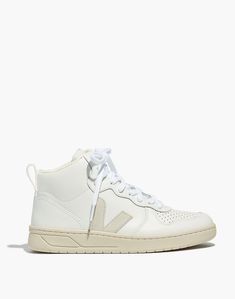 Veja™ V-15 High-Top Sneakers European Shoes, Hometown Heroes, Recycled Rubber, Madewell Denim, Sustainable Materials, Cotton Lace, Golden Goose Sneaker, Nice Shoes, High Top