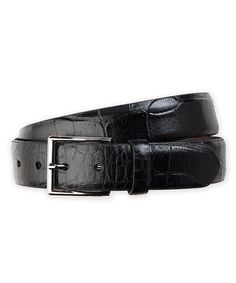 There's no reason to settle for ordinary when you can own this embossed leather belt. Skillfully made from calf leather with the distinct look of crocodile. Soft nubuck lining. 1-3/8" wide. Handcrafted in USA. Embossed with the look of crocodile. Made of calf leather. Handcrafted in the USA. Black Belt, Embossed Leather, Emboss, Leather Belt, Cognac, Calf Leather, Leather, Black