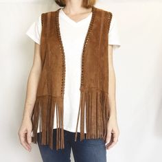 Coco + Carmen Fringe Vest - S/M Details: New With Tags 100% Polyester All Measurements Taken Lying Flat Length: 18” - 22” (Fringe Adds 8”) Trendy Brown Vest For Fall, Casual Fringed Vest For Fall, Brown Fringe Tops For Fall, Brown Fringe Vest For Fall, Brown Fringe Top For Fall, Long Sweater Vest, Sherpa Vest, Fringe Vest, Jean Vest