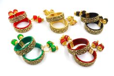 * Handmade kundan stone thread bangles with hangings for women. These bangles are made with   thread and stones inspired with indian traditional jewelry look. Pair these bangles with any kind of outfit   of your choice. The hangings in the bangles can also be used as earring (see image section for   reference). * You can also wear only one piece out of the pair as bracelet. * AS WEDDING FAVOURS GIFTS   Gift these bangles to your female guests as Haldi favour gifts, mehendi favour gifts or sangeet favour    gifts in you wedding functions. * These bangles are also adjustable and very flexible. They are made with high quality materials and are     very durable. * These bangles are available in various colors and in bulk quantity.  * Customized orders are also accepted. * We assure you that pr Festival Bangle Bracelets With Dori Work, Festival Dori Work Bangle Bracelets, Festival Dori Work Bangle Bracelet, Festival Bangle With Dori Work, Dori Work Bangle Jewelry Gift, Diwali Bangle Jewelry With Dori Work, Diwali Bangle Bracelet With Dori Work, Festival Bangle With Dori Work As A Gift, Adjustable Bangle With Gota Work For Gift