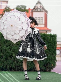 Black Harajuku Winter Dress, Black Harajuku Style Winter Dress, Harajuku Style Ruffled Halloween Dresses, Black Harajuku Dress For Winter, Winter Party Harajuku Style Dress, Harajuku Style Winter Costume Party Dress, Harajuku Style Winter Party Dress, Kawaii Black Halloween Dress, White Kawaii Dress For Halloween