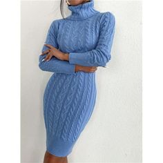 -Item Id 24113250 -Details: Cable-Knit -Neckline: High Neck -Sleeve Type: Regular Sleeve -Style: Elegant -Waist Line: Natural -Hem Shaped: Pencil -Color: Blue -Pattern Type: Plain -Sleeve Length: Long Sleeve -Length: Midi -Fit Type: Regular Fit -Fabric: Slight Stretch -Material: Knitwear -Composition: 100% Acrylic -Care Instructions: Hand Wash,Do Not Dry Clean -Temperature: Late Fall (10-17/50-63) -Sheer: No **Open To Offers!!!** **Bundle To Save More** **30% Off Bundles Of 2 Or More Items!!** ***Orders Go Out Within 5-10 Business Days!! Thank You For Your Patience!! Multiple Sizes And Colors Available In Most Styles Don't See Your Size Or Color Listed, Just Ask. Cable Knit Jumper Dress, Winter Mode Outfits, Cable Knit Dress, Autumn Wear, Bodycon Sweater, Bodycon Sweater Dress, Cable Knit Sweater Dress, Turtleneck Sweaters, Knitted Dresses