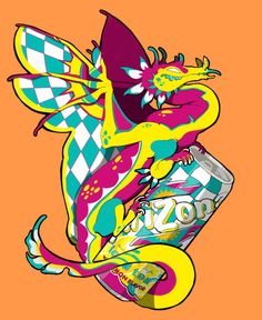 an image of a dragon on top of a soda can with the word zoozo written below it