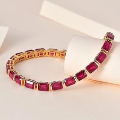 12CT Emerald Cut Simulated Red Ruby Tennis Party Bracelet 14k Yellow Gold Plated Tennis Party, Ruby Bracelet, Amethyst Gold, Gold Chain Jewelry, 18k Gold Jewelry, Gold Diamond Jewelry, Initial Jewelry, White Gold Jewelry, Layered Jewelry