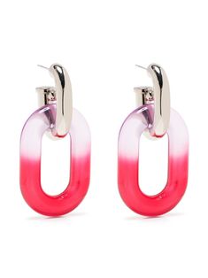 XL Link hoop earrings from PACO RABANNE featuring pink, aluminium, chain-link detailing, chunky hoop design, for pierced ears and post-back fastening. These earrings come as a pair.. Chunky Earrings, Hoop Design, Demi Fine Jewelry, Paco Rabanne, Modern Earrings, Fine Earrings, Watches Jewelry, Pierced Ears, Silver Hoop Earrings