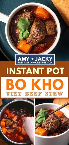 the cover of instant pot bo kho tender and juicy