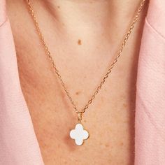 Colorful and pretty, our Personalized Enamel Clover Cross Necklace is a little token of luck to elevate any jewelry collection. This beautiful clover necklace is available in three eye-catching enamel colors. Each cross necklace be made into a lovely personalized gift by hand-engraving a special name onto the reverse of your charm.&nbsp;18K Champagne Gold Plated or 925 Sterling SilverCharm: 0.55x0.55&nbsp;Secure clasp fasteningCharms are removable from this chain and can be worn on all M Personalized White Enamel Jewelry, Personalized Dainty Enamel Jewelry, White Enamel Necklaces For Gifts, White Enamel Round Pendant Necklace, White Engraved Enamel Jewelry, White Pendant Charm Necklace For Personalized Gift, Engraved White Enamel Jewelry, Elegant White Jewelry For Good Luck, Hypoallergenic Enamel Jewelry As A Gift