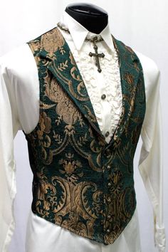 ARISTOCRAT VEST Green/gold Tapestry - Etsy Green Fitted Formal Vest, Fitted Green Formal Vest, Formal Fitted Green Vest, Elegant Fitted Green Vest, Green Fitted Classic Vest, Fitted Green Vest For Fall, Aristocrat Vest, Gold Waistcoat, Steampunk Mode