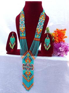 Bohemian Handmade Multi-strand Beaded Necklaces, Southwestern Multi-strand Beaded Necklaces For Gifts, Southwestern Multi-strand Beaded Necklace With Large Beads, Southwestern Multi-strand Colorful Beads Necklace, Seed Bead Embroidery, Multicolor Hand-strung Southwestern Beaded Necklaces, Embroidery Necklace, Handmade Beaded Necklaces, Seed Bead Necklace