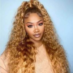 #27 Honey Blonde Water Wave Wig | Recool Hair Grey Hair Extensions, Olive Oil Hair, Blond Ombre, Color Rubio, Hair Care Oil, Hd Lace Frontal, Honey Blonde Hair, Colored Wigs, Ombre Hair Color