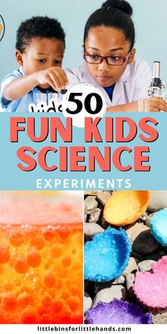 kids are playing with different colored powders and the words fun kids's science experiments