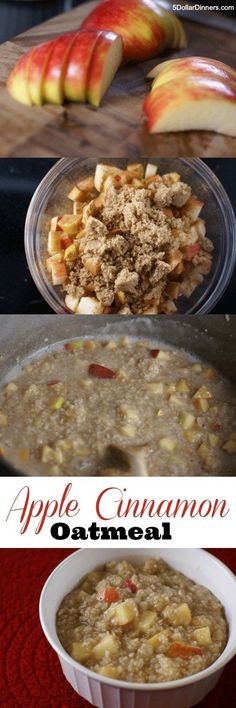 an apple cinnamon oatmeal recipe with apples in the background and on the side