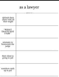 a table with the words as a lawyer and what they mean to be true or false