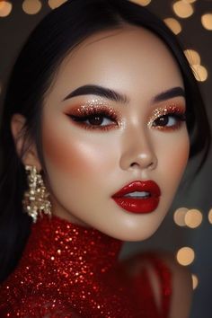 #GlamMakeup #GlamLook #MakeupGoals #FlawlessGlam #GlamBeauty #GlamVibes #GlamMUA #GlamMakeupArtist #MakeupAddict #GlamMakeupLovers #GlamStyle #BeautyGlam #GlamLife #MakeupTransformation #GlamPerfection #GlamMakeupLover #GlamMakeupLooks #FullGlam #DramaticMakeup #GlamSquad #MakeupInspo #GlamAesthetic Formal Makeup Looks Red Lip, Smokey Eye Makeup With Red Lips, Christmas Makeup Editorial, Christmas Picture Makeup, Red Makeup Looks Christmas, Red Lipstick Christmas Makeup, Elegant Christmas Makeup Looks, Holiday Makeup Brown Eyes, Red Party Makeup