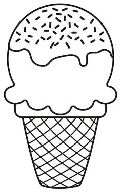 an ice cream cone with sprinkles on it is outlined in black and white