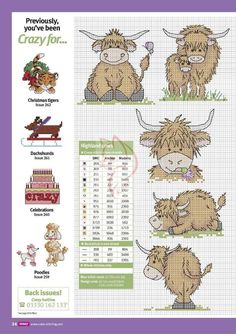 the cross stitch pattern shows how to make an adorable highland cow with long hair and horns