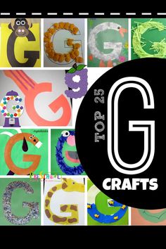 the g is for crafts logo with images of animals and letters in black on a white background