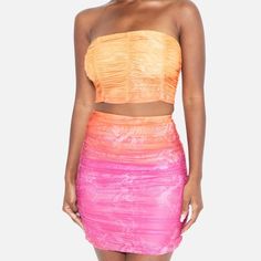 Never Worn Only Took Off Tags Looks Just Like On Model Ruched Mesh Top, Elegant Lace Tops, Orange Mini Skirt, Stylish Tunic Tops, Skirt Matching Set, Trendy Jumpsuit, Mini Skirt Set, Trendy Clothes For Women, Hot Dress