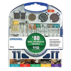 the dremel tool set is packed with various tools and accessories, including an assortment of