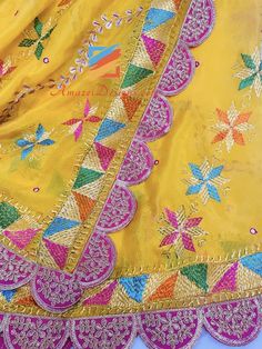 High Quality Yellow Gotta Patti Phulkari with Mirror Work and Tilla Lace on the sides. - Four Sided Magenta Cutwork Dabka Sippi Lace- All over Mirror Work- All over Gotta Patti Work- Lightweight Explore more VELVET SHAWL, DUPATTA, PHULKARI 📦 Unmatched FREE Worldwide Shipping from Canada to US, Europe, Australia, New Zealand, Norway, Belgium, Denmark, Spain, Italy, France and everywhere else. ⭐️⭐️⭐️⭐️⭐️ 5 Star Customer Reviews Jaspreet, Canada ⭐️⭐️⭐️⭐️⭐️ The choora I ordered was amazing. The siz Shawl Dupatta, Gotta Patti, Velvet Shawl, Mirror Work, Cut Work, Amazing Jewelry, Belgium, Norway, 5 Star