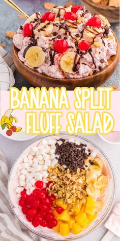 the banana split fluff salad is ready to be eaten