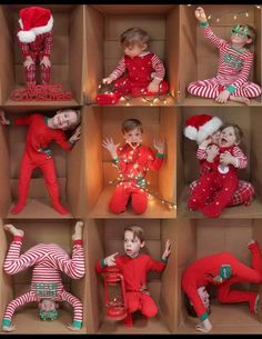 several photos of children dressed in christmas pajamas