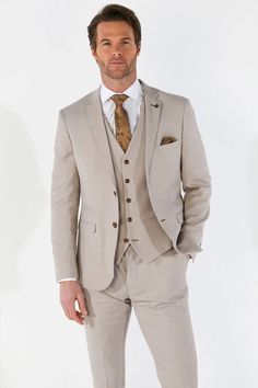 Beige Cream 3 Piece Suit | TruClothing Suit Carrier, Formal Blazer, Brown Paisley, Paisley Tie, Tweed Suits, Crisp White Shirt, Blazer Shirt, Black Tie Event