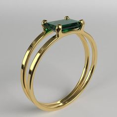 Emerald Double Ring by FrancescoMilanese | 3DOcean Gold Ring Designs, Gold Rings Jewelry, Double Ring, Emerald Stone, Diy Schmuck, Gold Jewelry Fashion, Emerald Ring, Modern Jewelry