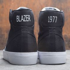 nike men blazer mid '77 vintage we black black black white Retro Black High-top Custom Sneakers, Black Retro High-top Custom Sneakers, Classic Custom Sneakers With Rubber Heel Cap For Streetwear, Classic Custom Sneakers For Skateboarding With Rubber Sole, Retro Leather Custom Sneakers For Skateboarding, Retro Leather Sneakers For Skateboarding, Classic Skateboarding Custom Sneakers With Rubber Sole, Retro Black Custom Sneakers With Gum Sole, Black Retro Custom Sneakers With Gum Sole